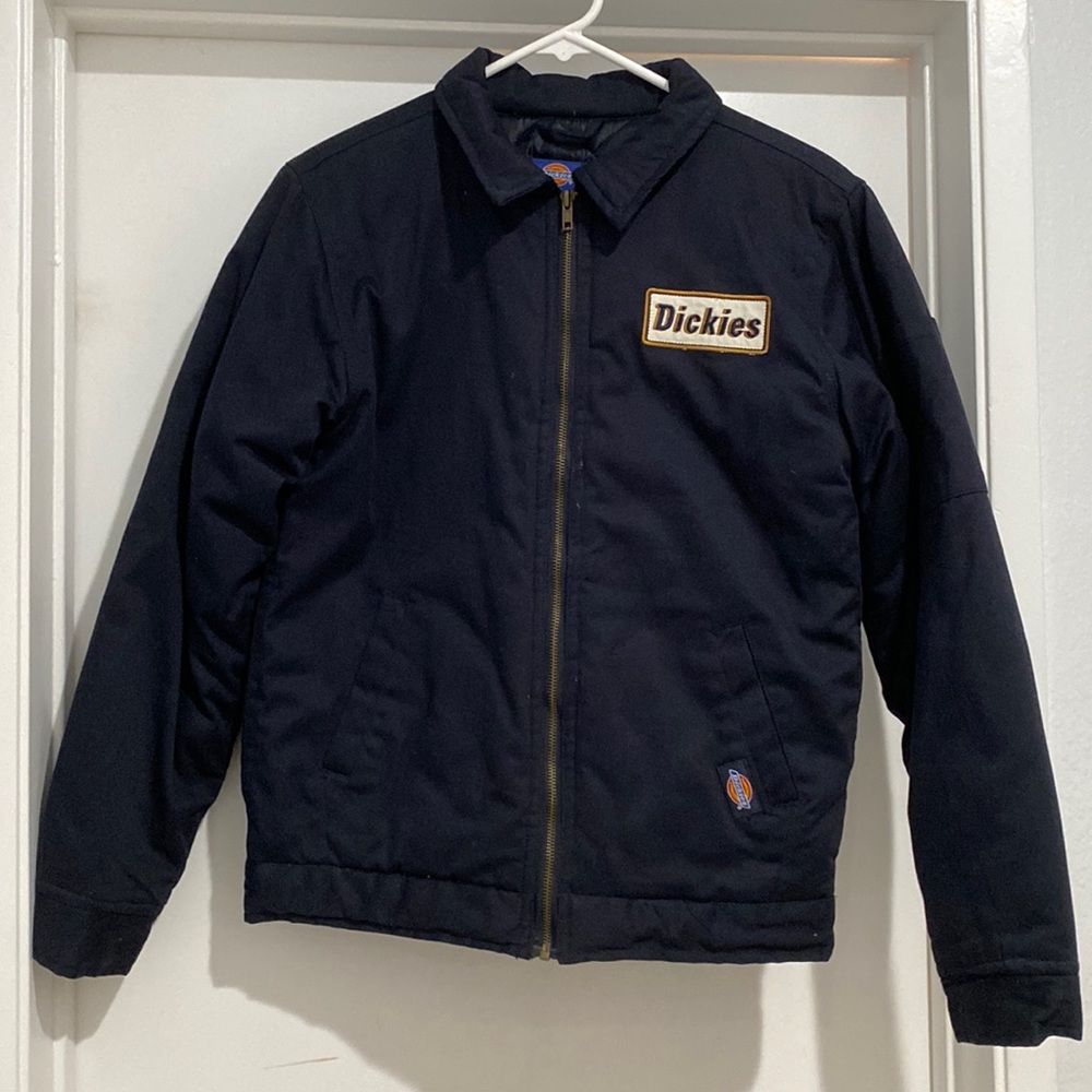 Vintage Dickies Patch Industrial Jacket Large, Navy Blue